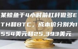 某鲸鱼于4小时前杠杆做多ETH和BTC 成本价分别为1554美元和25,393美元