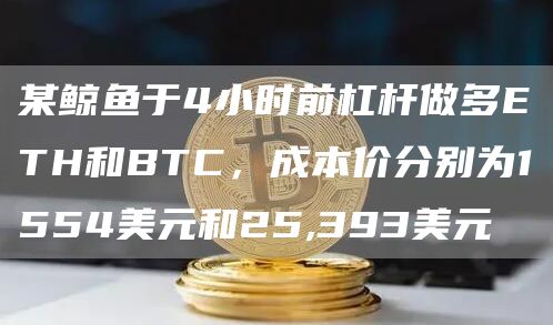 某鲸鱼于4小时前杠杆做多ETH和BTC 成本价分别为1554美元和25,393美元-图1